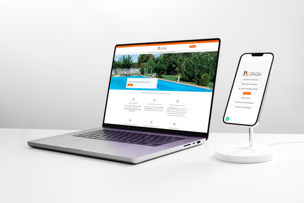 Diseño web responsive de Lonas Albacete en portátil y móvil
